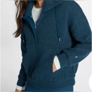 CALIA Women's Cloud Zip Placket Sweatshirt in teal. Large